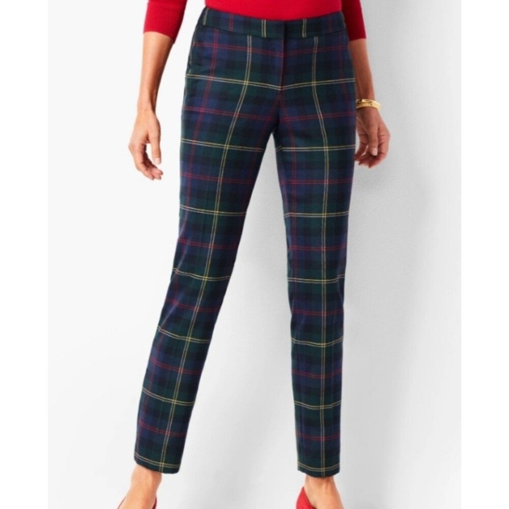 TALBOTS Green Plaid Wool-Blnd Hampshire Ankle Pants Preppy Classic-12